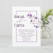 Wedding Purple Floral Frame On White Einladung (Stehend Vorderseite)