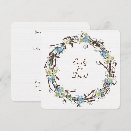 Wedding Pussy Willow Wreath Einladung (Vorne/Hinten)