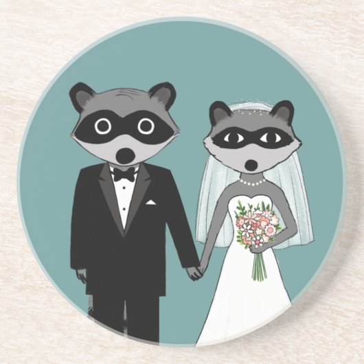Wedding Raccoons - niedliche Braut und Bräutigam Sandstein Untersetzer (Vorne)