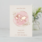 Wedding Real Rose Gold Effect World Map Folieneinladung (Stehend vorne)
