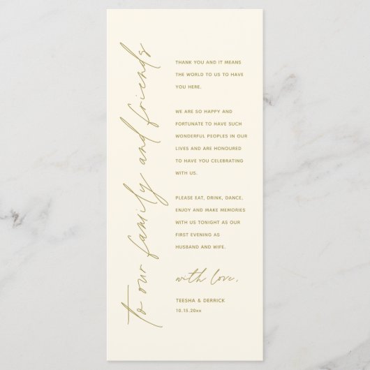 Wedding Reception Dinner Modern Thank You Card Programm (Vorderseite)