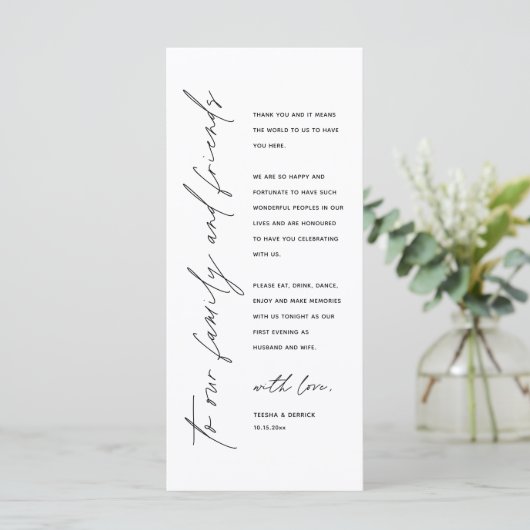 Wedding Reception Dinner Modern Thank You Card Programm (Stehend Vorderseite)