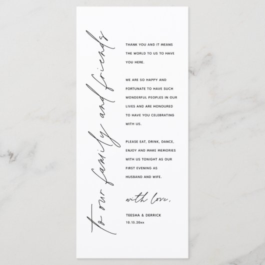 Wedding Reception Dinner Modern Thank You Card Programm (Vorderseite)