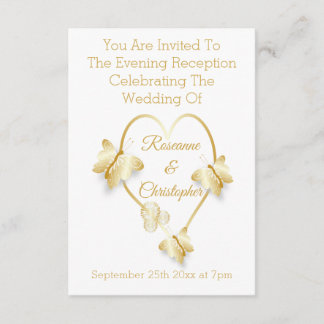 Wedding Reception Gold Coloured Heart Butterfly Begleitkarte