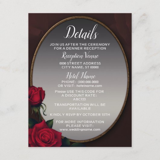 Wedding Red Blush Floral Silver Gray Mirror Detail Begleitkarte (Vorderseite)