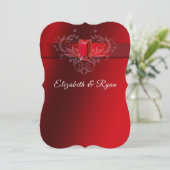 Wedding Red Satin Ribbon Sparkling Ruby Einladung (Stehend Vorderseite)