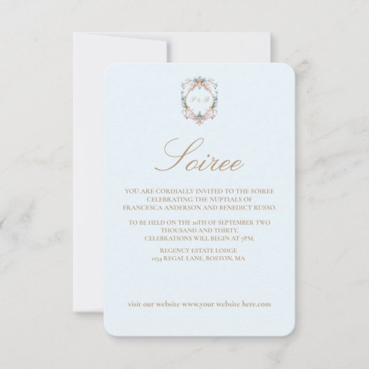 Wedding Regency Blue Monogram Elegante Einladung (Vorderseite)