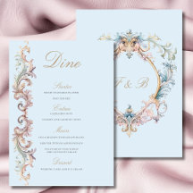 Wedding Regency Era Blue Baroque Wappen Menu
