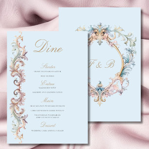 Wedding Regency Era Blue Baroque Wappen Menu Menükarte