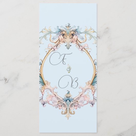 Wedding Regency Era Blue Monogram Monogram Menu Menükarte (Rückseite)