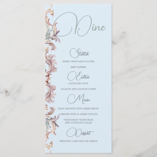 Wedding Regency Era Blue Monogram Monogram Menu Menükarte (Vorderseite)