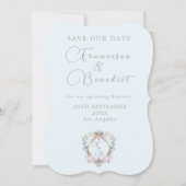 Wedding Regency Silhouette Blue Monogram Save The Date (Vorderseite)
