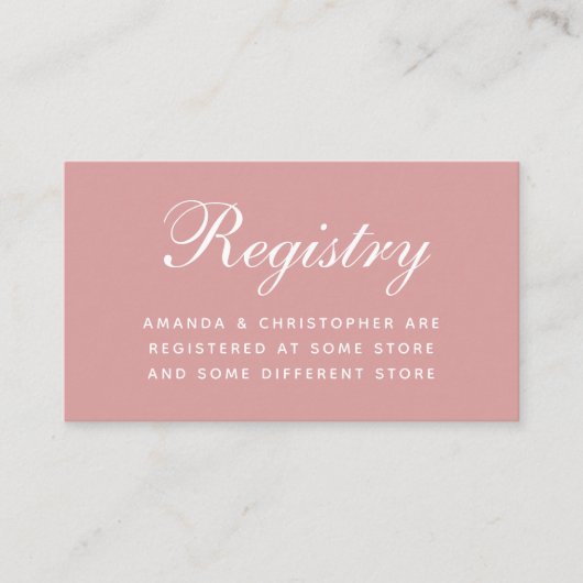 Wedding Registry Dusty Rose Pink Einfaches Script  Begleitkarte (Vorderseite)