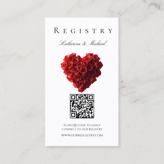 Wedding Registry-Heart Shaped Red Roses- Visitenkarte (Vorderseite)