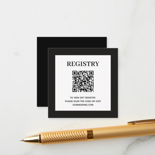 Wedding Registry QR Code Black Begleitkarte (Vorderseite/Rückseite Beispiel)