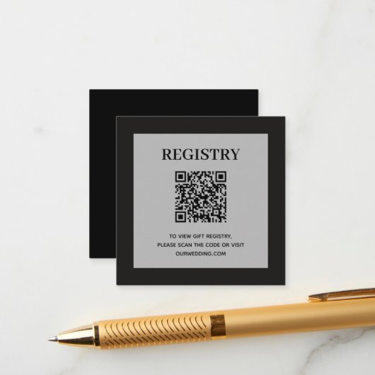 Wedding Registry QR Code Black Begleitkarte (Vorderseite/Rückseite Beispiel)