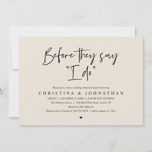 Wedding Rehearsal Dinner, Before They Say "I Do" Einladung (Vorderseite)