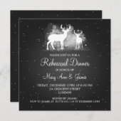 Wedding Rehearsal Dinner Winter Deer Sparkle Black Einladung (Vorne/Hinten)