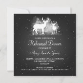 Wedding Rehearsal Dinner Winter Deer Sparkle Black Einladung (Vorderseite)