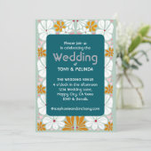 Wedding Retro Blume Groovy 70er Boho Einladung (Stehend Vorderseite)