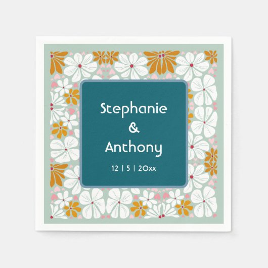 Wedding Retro Blume Groovy 70er Boho Serviette (Vorderseite)