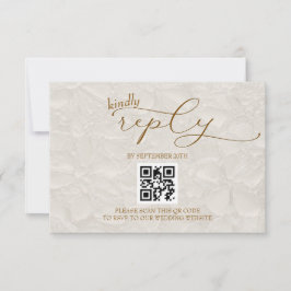 Wedding Retro Simple Beige QR RSVP Karte