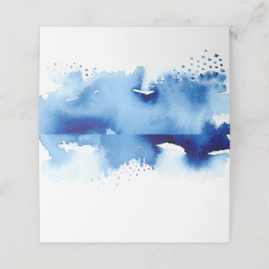 WEDDING REZEPTION Stilvolle Aquarellblau Platzkarte (Außenseite Aufgefaltet)