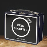 Wedding Ring Security Ring Bearer Diamond Metall Brotdose<br><div class="desc">Introducing the perfect accessory for your wedding day - the Ring Security Box for your Ring Bearer! Our stylish black and white design, complete with a sparkling diamond ring and custom name, will ensure your ring bearer looks the part. Whether you're planning a traditional or modern wedding, the Ring Security...</div>