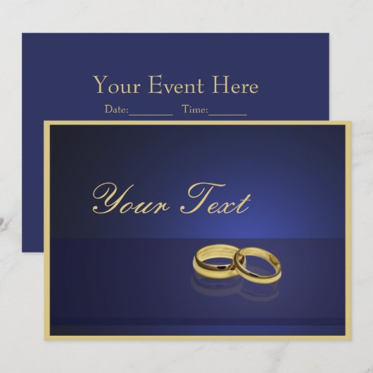 Wedding Rings Blaue Einladung Vorlage (Vorne/Hinten)