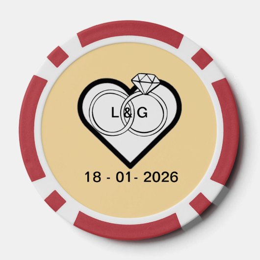 Wedding rings in a heart with date and Initials Pokerchips (Rückseite)