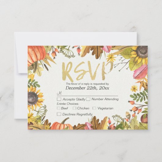Wedding RSVP Antwort Autumn Maple Fall Leaf Pumpki (Vorderseite)