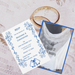 Wedding RSVP Card Blue Sapphire Bells Scrollwork  Karte