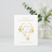 Wedding RSVP Card Gold Coloured Heart Butterfly Karte (Stehend Vorderseite)