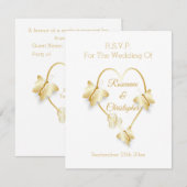 Wedding RSVP Card Gold Coloured Heart Butterfly Karte (Vorne/Hinten)