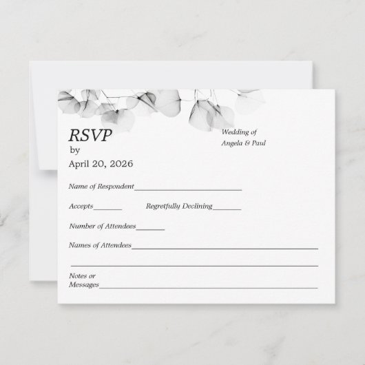 Wedding RSVP Card Soft Leaf Leaves  Karte (Vorderseite)