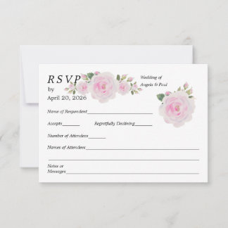Wedding RSVP Card Soft Pink Roses 