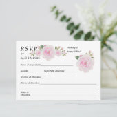 Wedding RSVP Card Soft Pink Roses  (Stehend Vorderseite)
