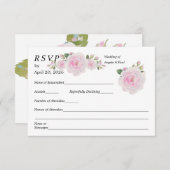Wedding RSVP Card Soft Pink Roses  (Vorne/Hinten)