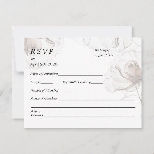 Wedding RSVP Card Soft Rose Flowers Karte (Vorderseite)
