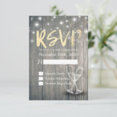 Wedding RSVP Champagne Brillen Wood String Lights Karte (Stehend Vorderseite)