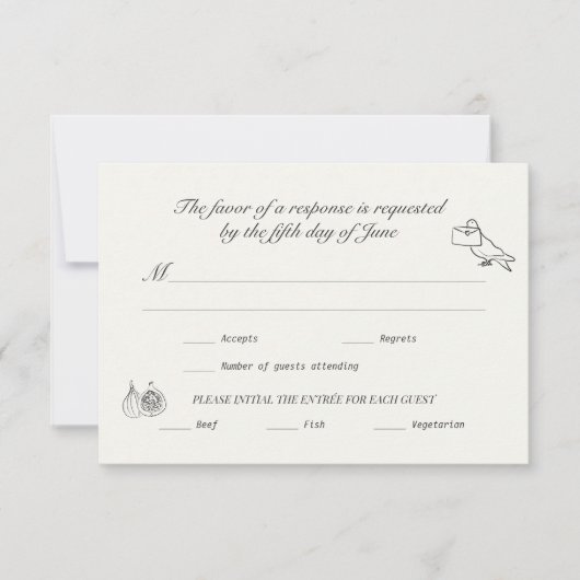 Wedding RSVP Charcoal Linen Illustrated (Vorderseite)