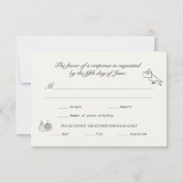 Wedding RSVP Charcoal Linen Illustrated Karte