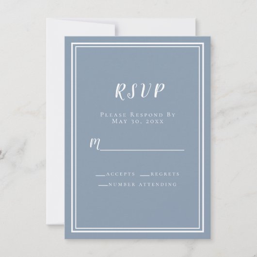Wedding RSVP Dusty Blue Einfache Moderne Minimalis (Vorderseite)