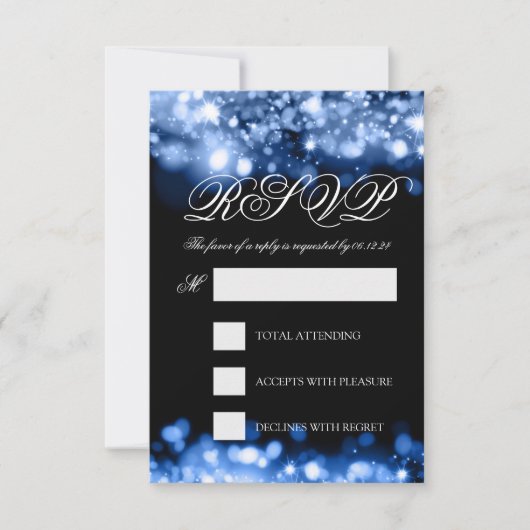 Wedding RSVP Funkkling Lights Sapphire Blue Karte (Vorderseite)