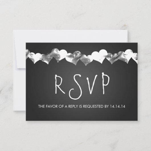 Wedding RSVP Grunge Hearts Black Karte (Vorderseite)