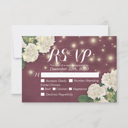 Wedding RSVP Hydrangea String Lights Burgundy Red (Vorderseite)