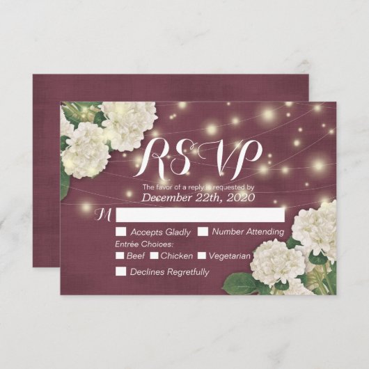 Wedding RSVP Hydrangea String Lights Burgundy Red (Vorne/Hinten)