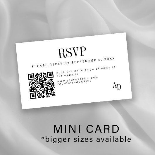 Wedding RSVP insert QR code black white enclosure