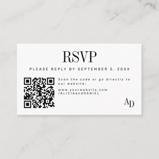 Wedding RSVP insert QR code black white enclosure (Vorderseite)