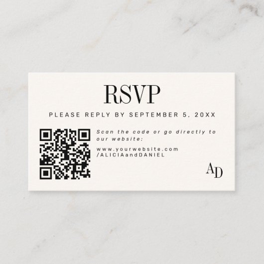 Wedding RSVP insert QR code ivory black enclosure (Vorderseite)